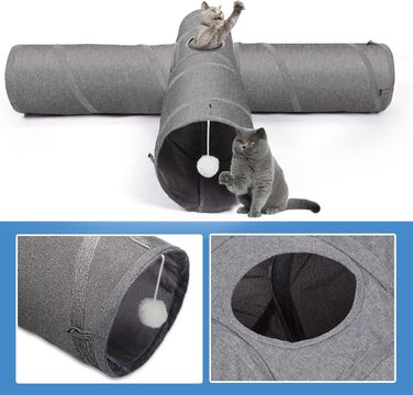 Ownpets тунель для котів, 4-ходовий складаний тунель для домашніх котів, інтерактивний з віконцем, з іграшкою на паличці