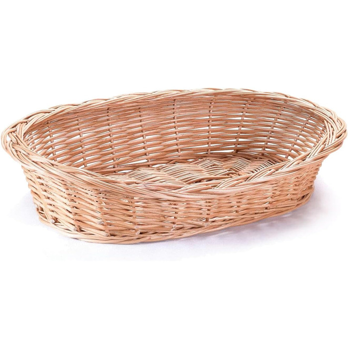 Плетене ліжко для собак та котів Wiklinowy Świat - ліжко з ротангу для домашніх тварин, 66x47x15 см, з коричневим подушкою в крапку