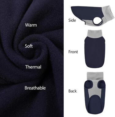 Пуловер для собак з флісу, блакитний - для великих порід, дихаючий та зручний - легко одягається, обхват грудей 55 см