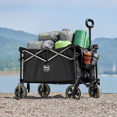 Возик вантажний складний Timber Ridge 200л з тримачем для напоїв, для саду, відпочинку, кемпінгу, чорний
