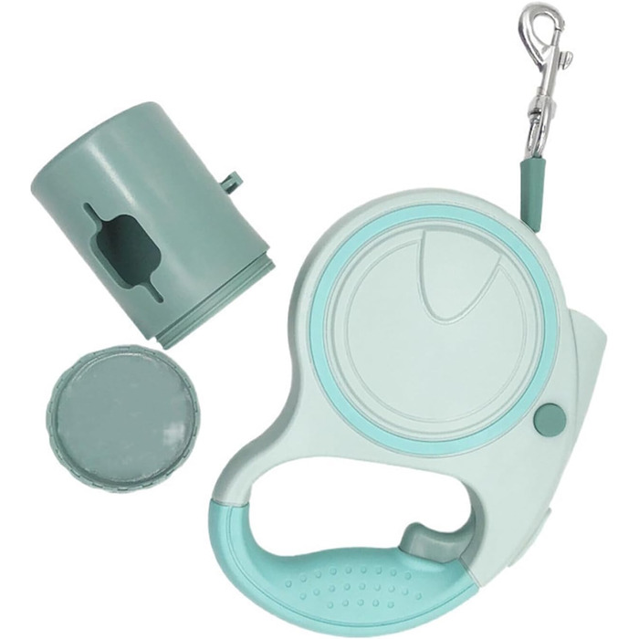 Висувна собача повідка з LED, зручний руків'я, тримач для відходів, для собак до 25 кг, зелена