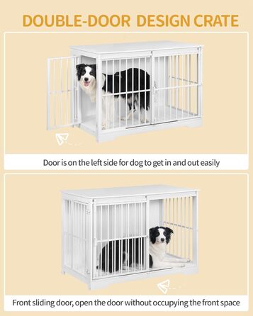 Клітка для собак Hzuaneri, 110 см, з 2 дверцятами, сучасний дизайн, для собак маленьких, середніх та великих (до 100 кг), білий колір, DFC84413W