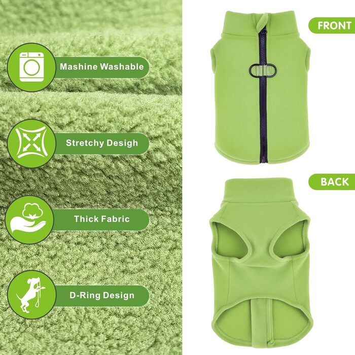 Теплий зимовий одяг для собак: куртка, пуловер, худі, комбінезон з флісу для малих, середніх та великих собак XS-XXL (зелений, S)