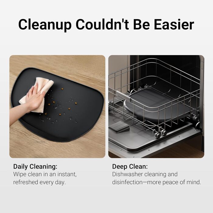 Килимок для годування собак та котів DownyPaws, неслизький, водовідштовхувальний, з високим бортиком, 61 x 43 см, чорний