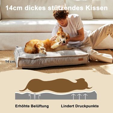 Ортопедичне ліжко для собак FUKUMARU - 91x64x14 см, знімний вологостійкий чохол, м'який килимок для собак, матрац для собак, ковзаюча поверхня, сірий колір.