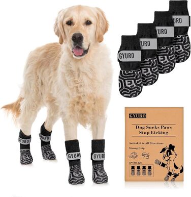 Шкарпетки для собак з антиковзким покриттям та регульованими ремінцями для захисту лап на твердих підлогах (Чорний, XL)