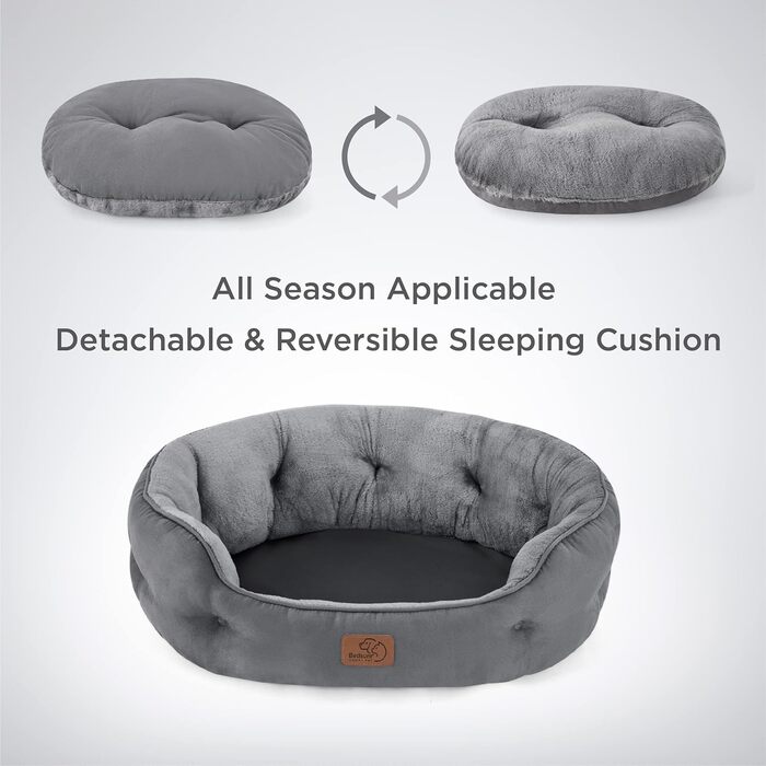 BEDSURE Ліжко для котів, 63x53x20 см, двостороння подушка, сіре, пране, для котів і маленьких собак