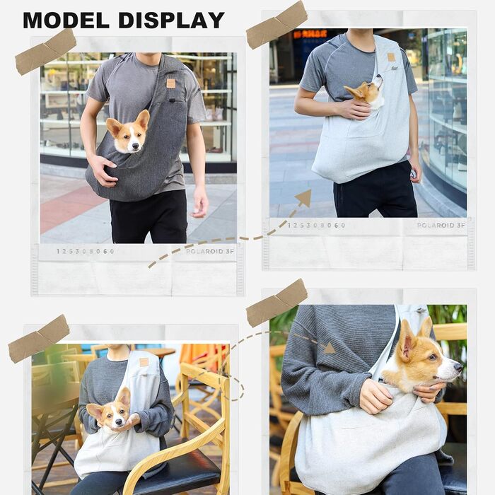 PETCUTE Сумка-переноска для собак до 6 кг, сіра, з кишенею та ременем безпеки