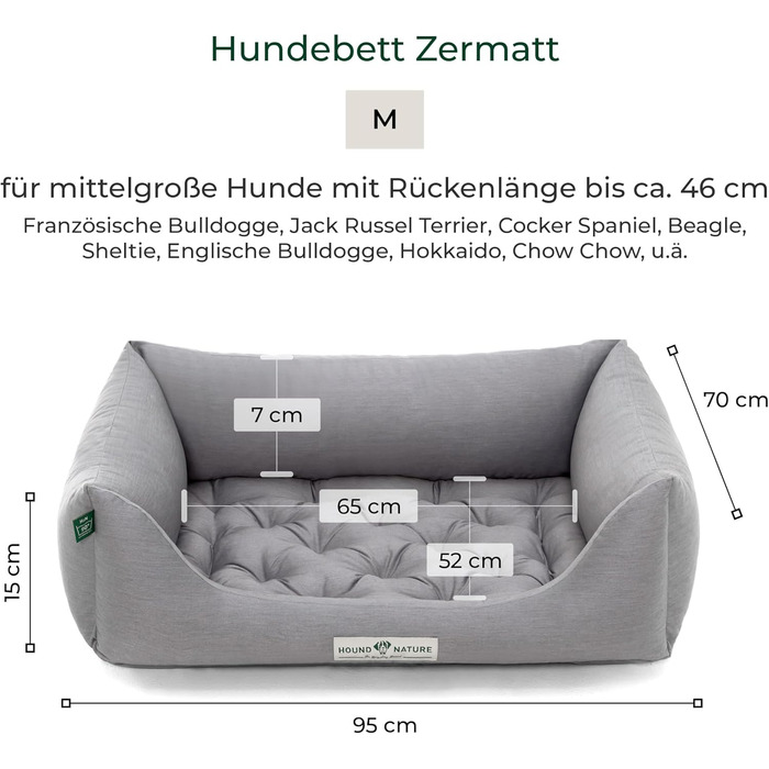 Ортопедичне ліжко для собак HOUND & NATURE Zermatt, корзина для собак середнього розміру з високим бортиком, м'яке собаче ліжко з подушкою (M - 95x70 см, світло-сірий)