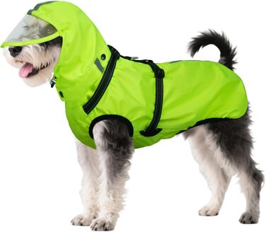 Водонепроникний дощовик для собак OUOBOB з відкидною капюшоном та світловідбиваючими смугами, H-подібне кріплення, розмір M, колір: Neon Green