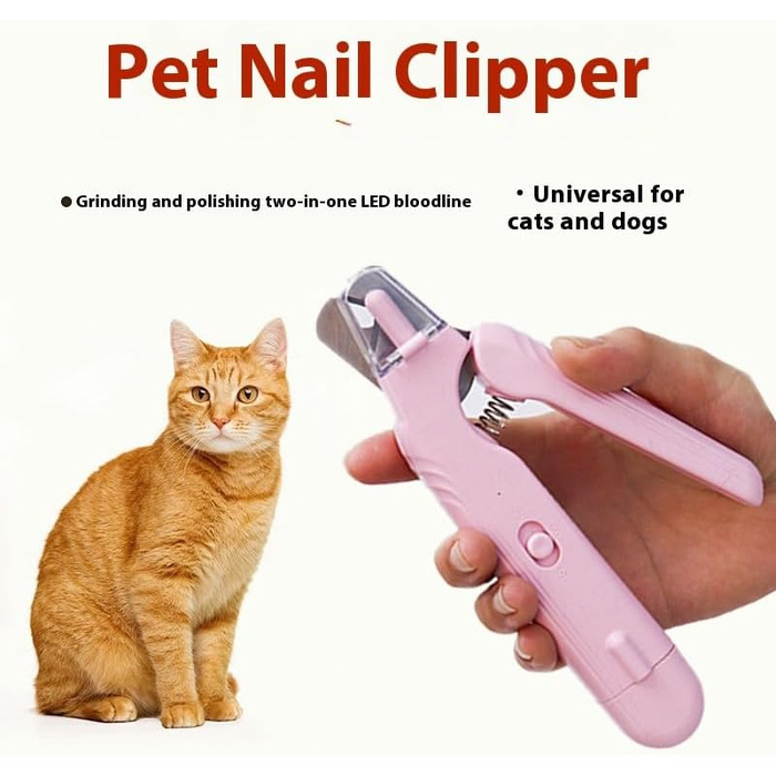 Ножиці для собак та котів з підсвічуванням, безпечні, з вбудованим точилом (рожеві)