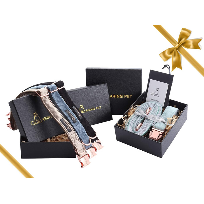 Набір повідка та нашийника для собак Aring Pet, оксамитовий нашийник та повідок, регульований для маленьких, середніх та великих собак, блакитний