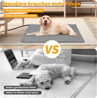 Електричний килимок для котів та собак Toozey, 45x40 см, регулювання часу та температури, безпечний, теплий, сірий
