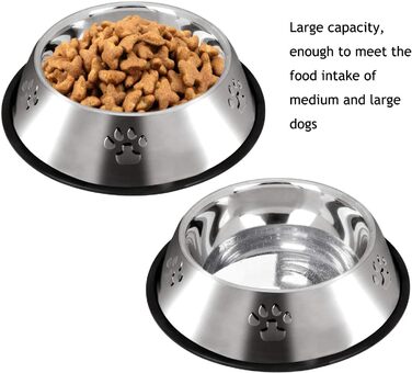 Набір з 2 мисок для собак з нержавіючої сталі, великі, антиковзні, 30 см та 26 см