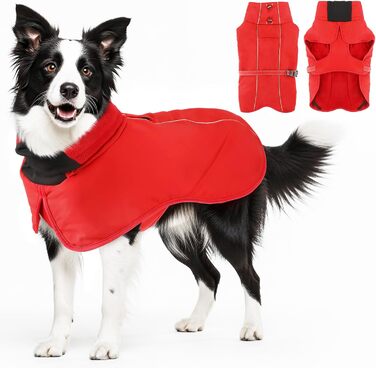Водонепроникний зимовий теплий одяг для собак великих і середніх порід. Червоний теплий зимовий одяг для собак з флісовою підкладкою та регульованою посадкою