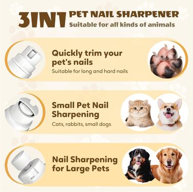 Електричний точилка для кігтів собак та котів, 3 швидкості, тиха робота, для великих, середніх та маленьких порід