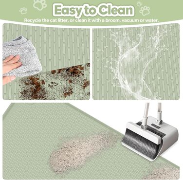 Килимок для котячого туалету Bartuke Katzenklo Matte, великий розмір 101 x 71 см, силіконовий, для контролю розсипання, м'який для лап котів, легко миється (зелений)