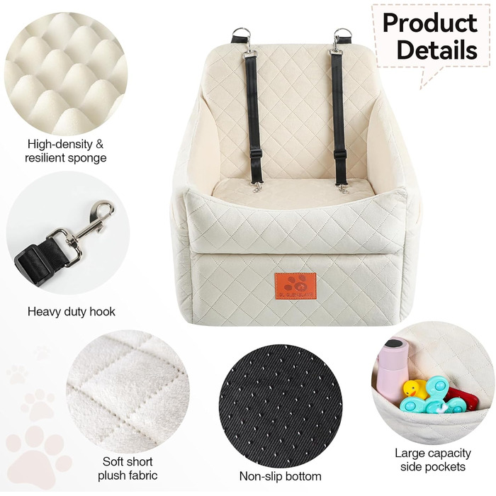Автокрісло для собак - комфортне автокрісло для маленьких та середніх собак до 35 кг, знімний, з м'якою оббивкою, бежеве