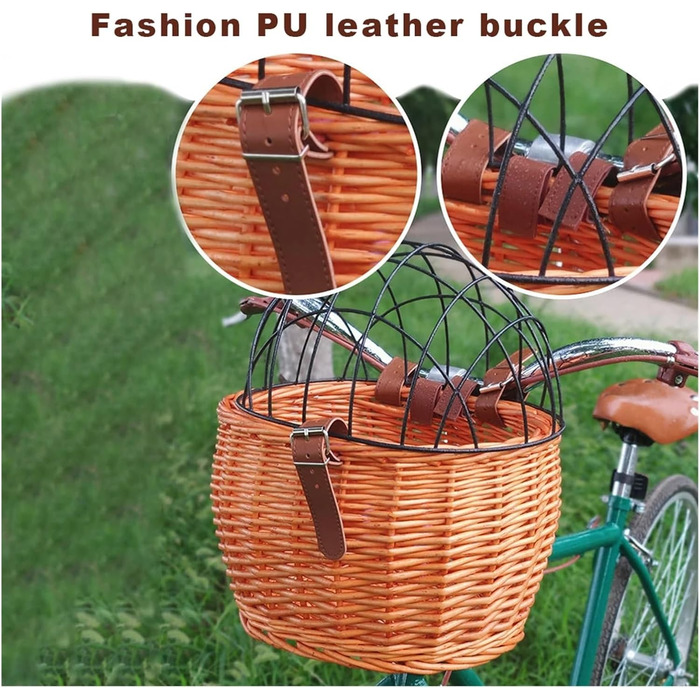 Корзина на кермо велосипеда для собак та котів, ручної роботи, плетіння, з кришкою, велосипедна сумка, аксесуари для велосипеда (A Camel)