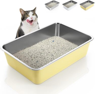 Великий лоток для котів і кроликів IKITCHEN з нержавіючої сталі 60×40×15 см — без запаху, антипригарний, антиковзкий, стійкий до плям і іржі
