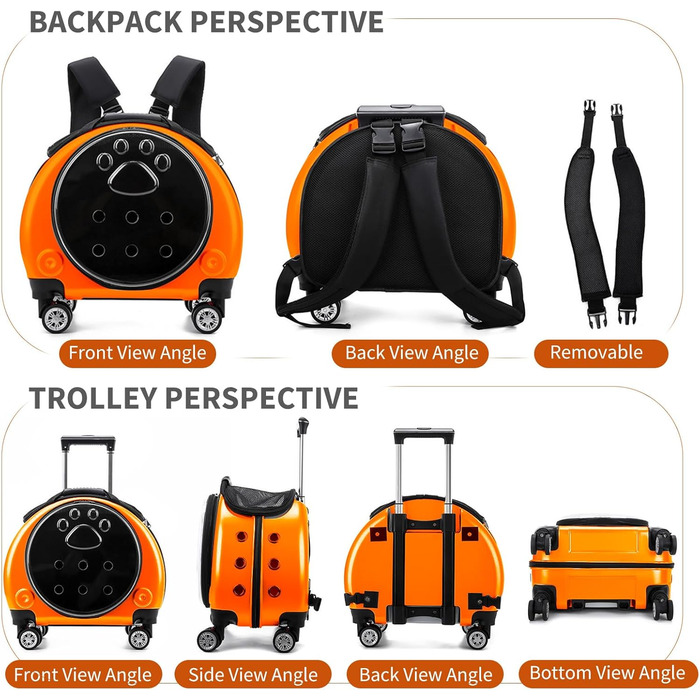 Рюкзак для тварин PETCUTE, розкладний, до 7.5 кг, з підкладкою, гарна вентиляція, для собак та котів, ідеальний для подорожей та прогулянок (Помаранчевий)