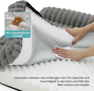 Ортопедичне ліжко для собак XL з штучного хутра, 110x80x17 см, сіре. Знімне, миється, водонепроникне, антиковзаюче.