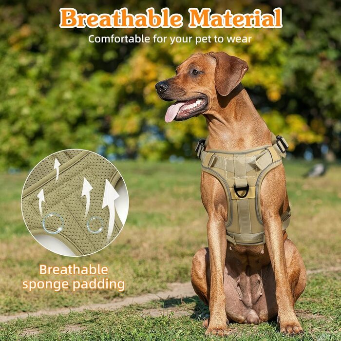 Тактичний нашийник для собак VavoPaw з панеллю MOLLE та світловідбиваючими смугами, армійсько-зелений, розмір L (45-80 кг, обхват грудей 23.6-41.7', шиї 15-27.5')