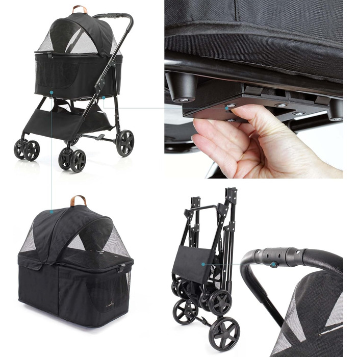 Візок для собак Fudajo 2в1, чорний, складна конструкція, з сумкою для тварин, до 20 кг, для собак та котів