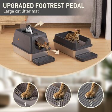 Кігтеточка-лоток для котів Citylife Edelstahl з кришкою, XXL, закритий, з двома входами, килимок для котячого туалету та совком, легко чиститься, нейтралізатор запаху, темно-сірий
