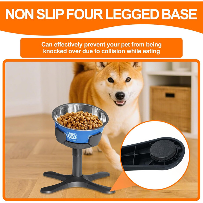 Підставка для годівлі собак, регульована висота, миска для води та корму, 3 рівні, стабільна та неслизька, для малих, середніх та великих собак (Блакитна)
