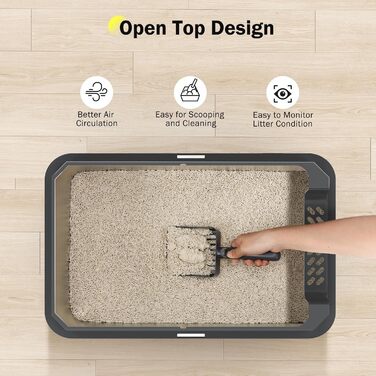 Котлові туалети для котів з нержавіючої сталі, великі, XL, з кришкою, антибактеріальне покриття, сірий, легко чистити