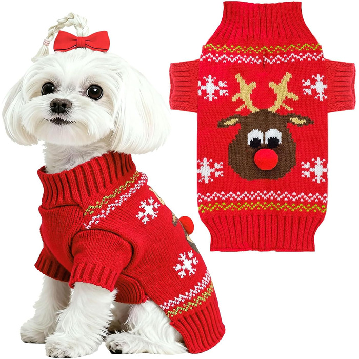 Святковий пуловер для собак, теплий, з рожевим оленем, червоний, для вихідних, з короткими рукавами, X-Large