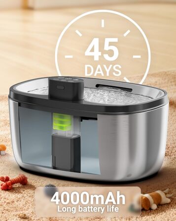 Джерело води для собак з LED-сенсором, фонтанчик для котів бездротовий, 4-шарова фільтрація, нержавіюча сталь, 5.0L