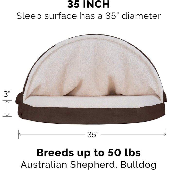 Кругле собаче ліжко Furhaven з memory foam, 89 см, для великих та середніх собак, знімний, пральний чохол, Sherpa & Suede Snuggery, Espresso
