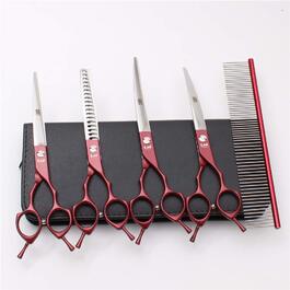 Набір професійних ножиць для грумінгу тварин: ножиці для собак та котів, набір для догляду за шерстю, нержавіюча сталь 440C, 7 дюймів, червоний