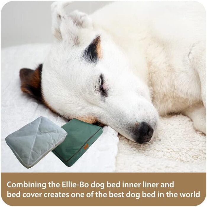 Ліжко для собак Ellie-Bo XL, м'який матрац, водостійкий чохол з оксфорду, наповнювач поліестер, для клітки 107 см, зелений з коричневим кантом, 100x66x10 см