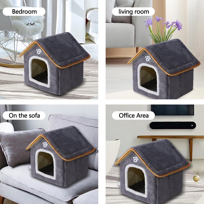 Кімната для домашніх тварин Galatée: тепле ліжко-печера для котів, миле складне котяче будиночок, зручне ігралу для собак, цуценят, кошенят та кроликів (M, сірий)