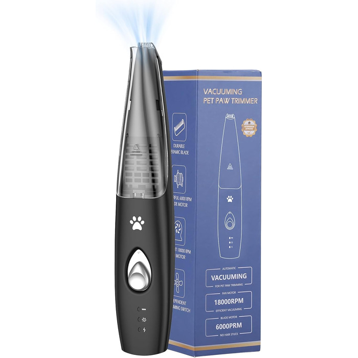 Триммер для собак та котів Ankilo 2-в-1 з пилососом, 6000 об/хв, USB, для догляду за лапами та очима