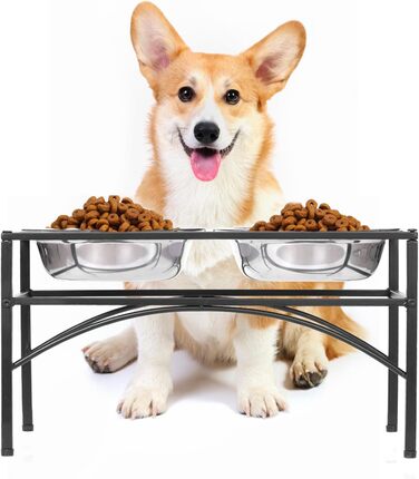 Підставка для мисок для собак TEKEPL - 2 миски з нержавіючої сталі, стійка, антиковзаюча, для води та корму (M)