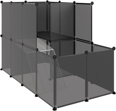 Клітка для дрібних тварин vidaXL, чорна, 142x74x93 см, з поліпропілену та сталі, вольєр для домашніх улюбленців