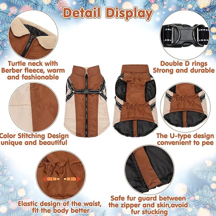 Зимовий теплий куртка для собак, водонепроникний та вітронепроникний, для середніх та великих собак, Khaki, S