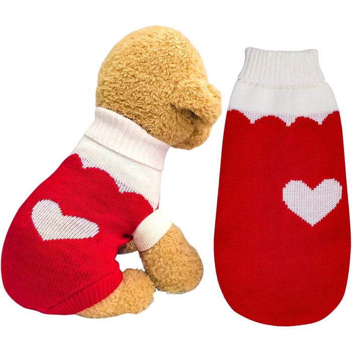 Пуловер для собак, рогатий, теплий, зимовий, для цуценят, на День святого Валентина, на Різдво, для котів та собак, розмір S (Small)