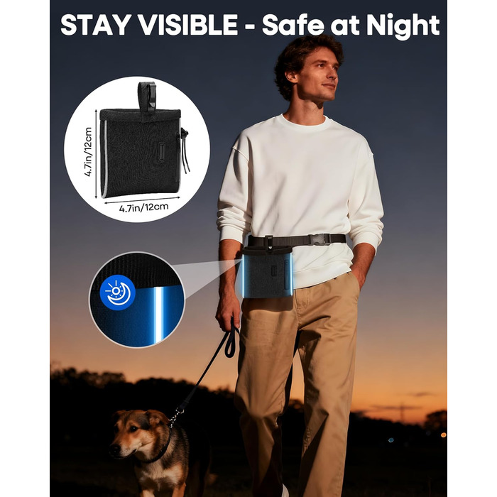 Сумка-лоток для ласощів для собак 2-в-1 (2 чашки) з харчовим силіконом | Сумка для ласощів з шнурком для дресирування та прогулянок | відбиваюче покриття