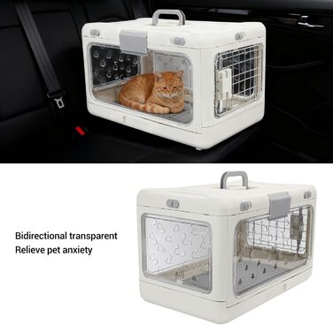 Транспортна переноска для котів Asixxsix, розкладна, прозора, з вентиляцією. Просторий пластиковий бокс для дому та подорожей