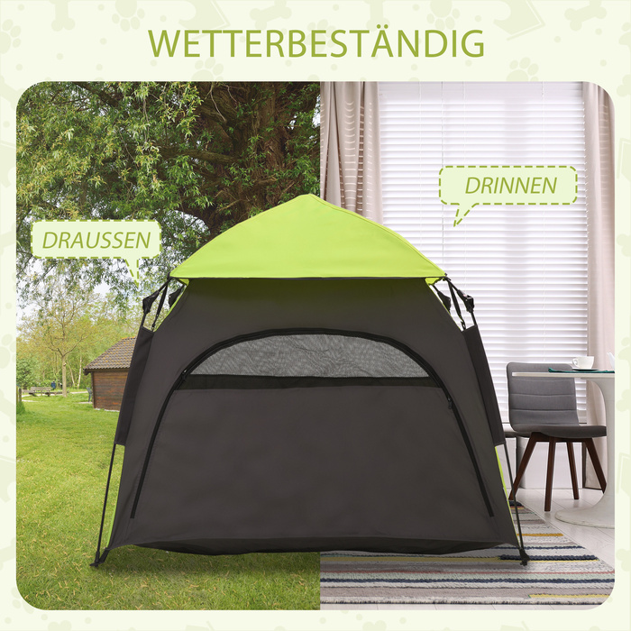 PawHut Pet Tent Намет для собак і будиночок для кішок на відкритому повітрі, вігвам-намет з сумкою для перенесення, навісом від сонця та сітчастим вікном, зелений