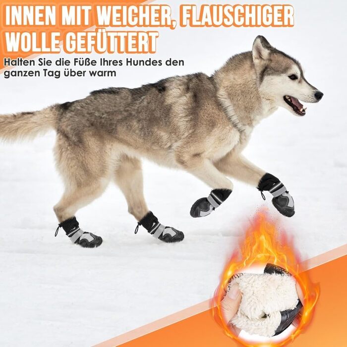 Чоботи для собак SlowTon: 4 шт., непромокаючі, з антиковзаючою підошвою та світловідбиваючими застібками. Зимові чоботи для собак великих, середніх та маленьких порід. Ідеально для прогулянок та спорту на відкритому повітрі. Розмір 8