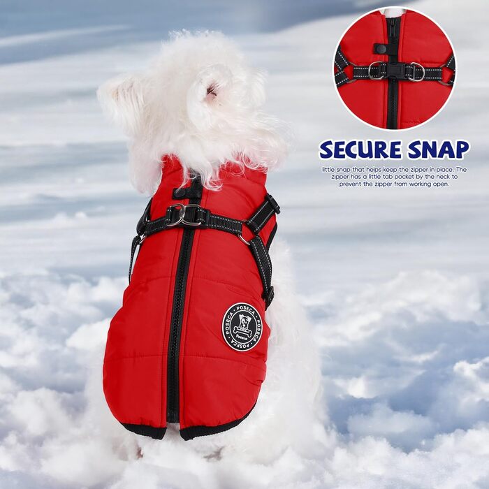Теплий зимовий одяг для собак: куртка, жилет, плащ, водонепроникний, з кріпленням для шлейки, різні розміри, для маленьких собак, червоний L