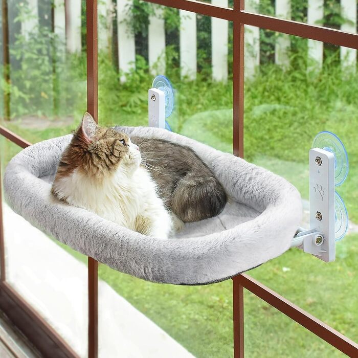Кішка ліжко гамак для вікна, гамак для котів без мотузки, складане ліжко для котів на вікно з присосками, стабільний гамак для котів, вантажопідйомність 15 кг, сірий колір