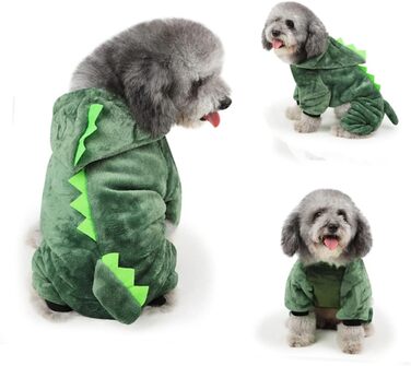 Костюм для собак - динозавр, FRCOLOR, 3 шт., зелений. Теплий матеріал, для святкування Halloween, фотосесій та повсякденного використання.