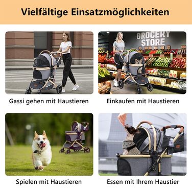 Візок для собак та котів на 4 колесах, до 30 кг, сірий, 3-в-1